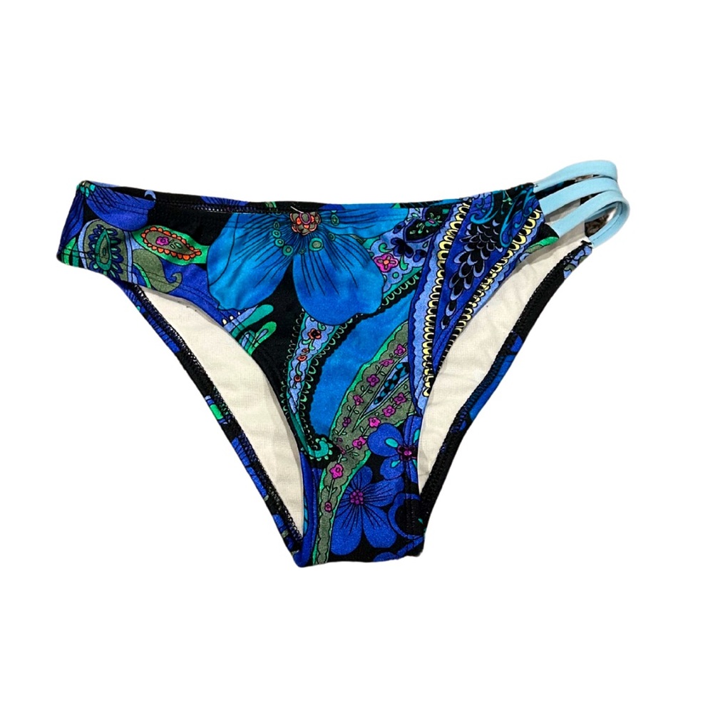 Feline Swimwear Floral Cheeky Bikini Bottoms | Size XS | Black/Blue